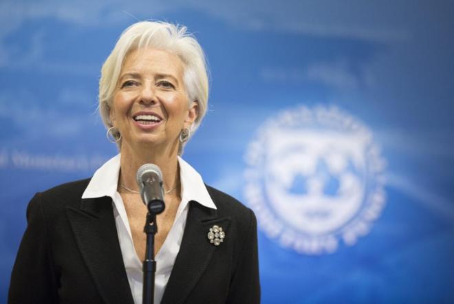 La presidenta del FMI, Christine Lagarde compareciendo ante los medios...