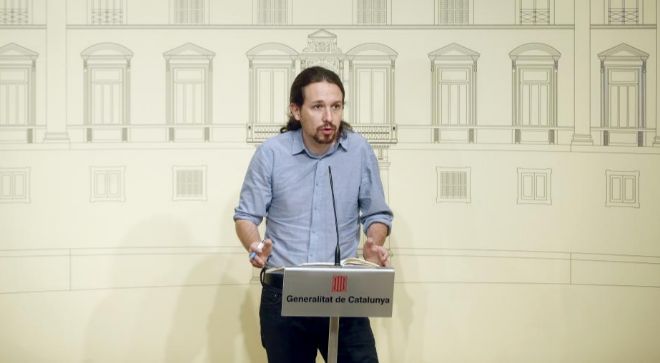Pablo Iglesias, durante su comparecencia en la Generalitat.