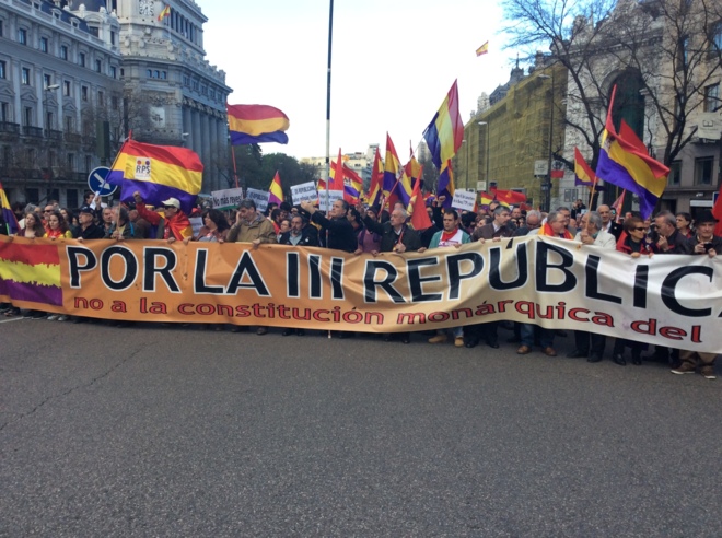 La cabecera de la manifestacin que ha recorrido el centro de Madrid.