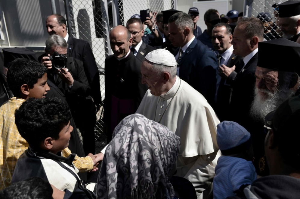 El Papa Francisco en el centro de detencin de Moria en Mitilene,...