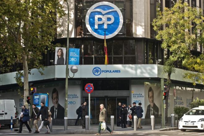 Fachada de la sede del PP en Madrid, en la calle Gnova.