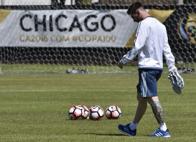 Leo Messi, durante un entrenamiento de la seleccin argentina.