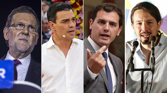 De izqda. a dcha., Mariano Rajoy, Pedro Snchez, Albert Rivera y...