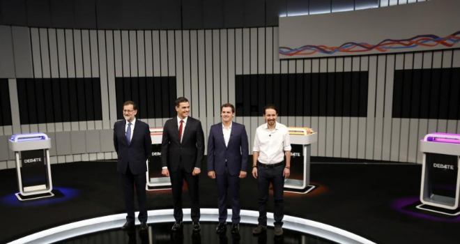 Los candidatos del PP, Mariano Rajoy, PSOE, Pedro Sanchez, CIUDADANOS,...