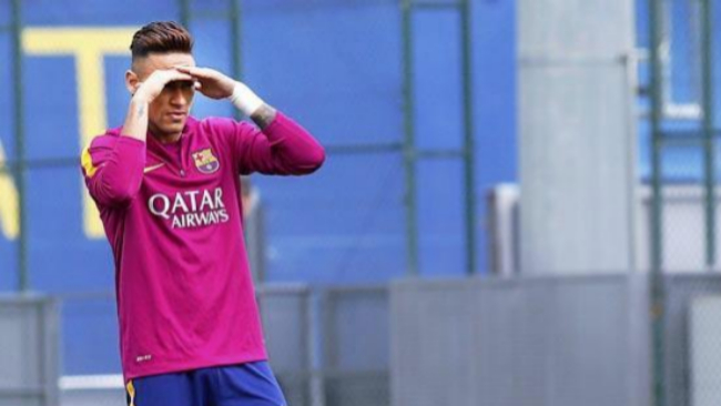 Neymar, en un entrenamiento con el Barcelona.