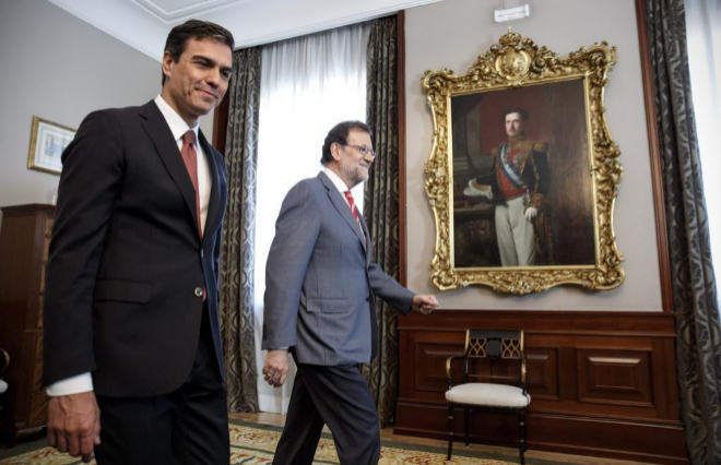 Pedro Sánchez y Mariano Rajoy durante su anterior reunión en el...