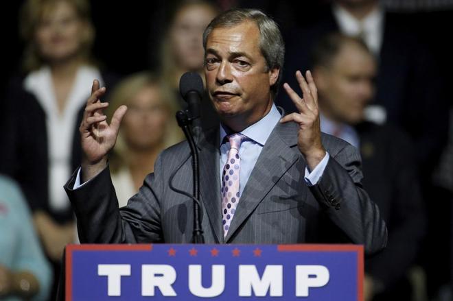 El parlamentario britnico Nigel Farage, en un acto de la campaa de...