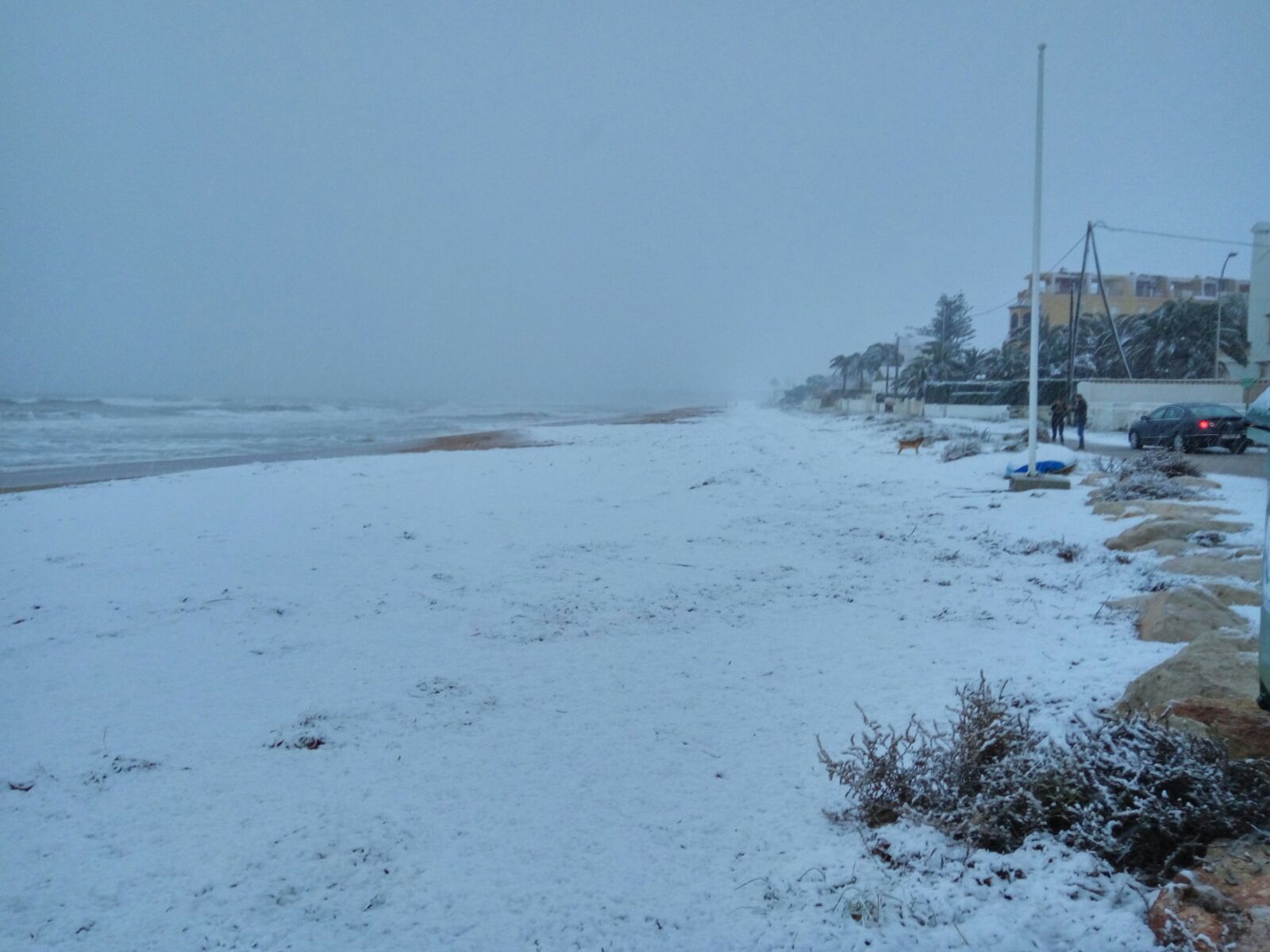 La nieve ha llegado a la playa de Dnia este mircoles