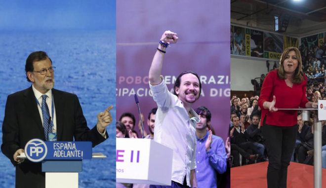 Mariano Rajoy, Pablo Iglesias y Susana Daz durante sus...