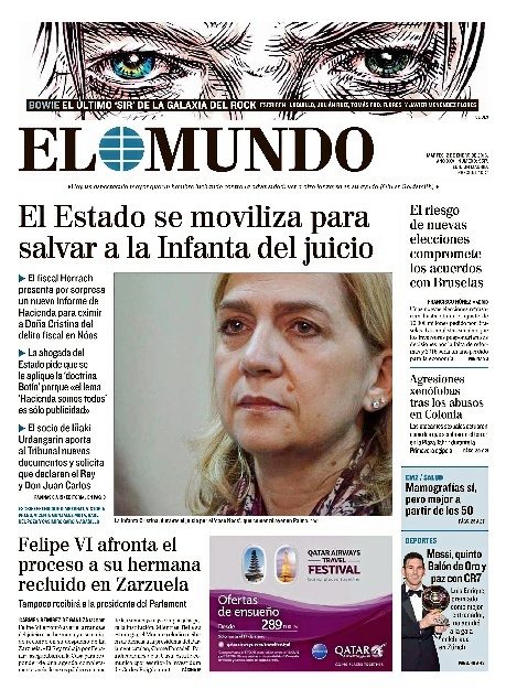 Portada del diario EL MUNDO del 11 de enero de 2016.