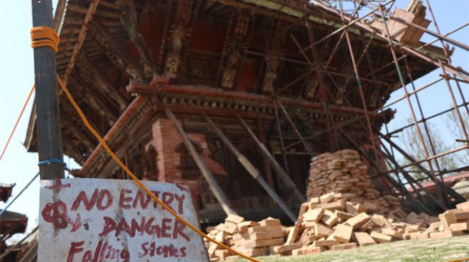El templo de Changunarayan, destruido por el terremoto de 2015.