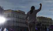 Pablo Iglesias interviene en la Puerta del Sol de Madrid en la...