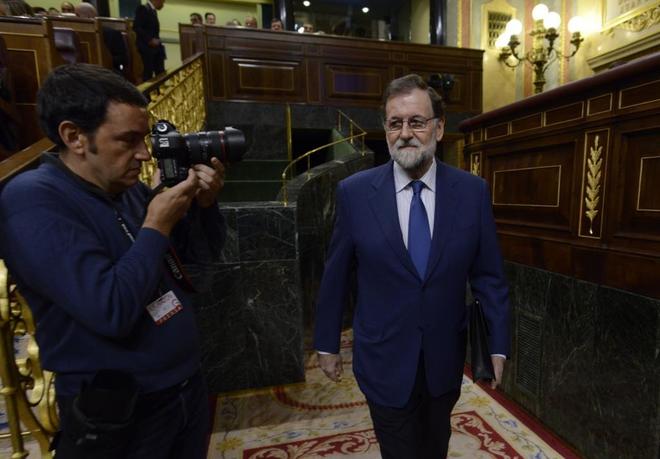 Mariano Rajoy, a su llegada esta maana al Congreso de los Diputados.