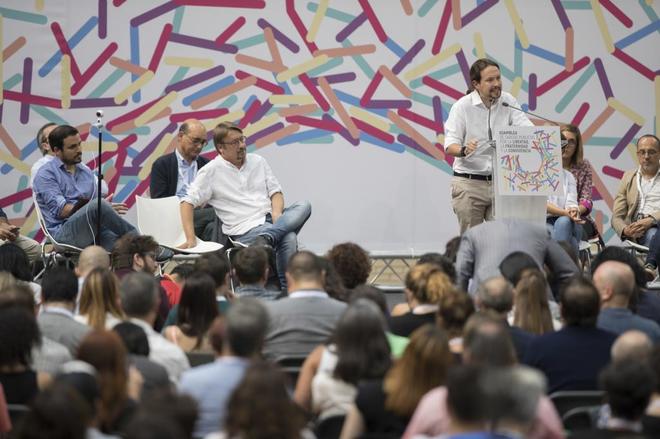 Pablo Iglesias, el pasado domingo en Zaragoza, en la asamblea de...