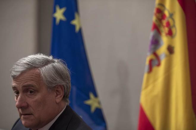 El presidente del Parlamento Europeo, Antonio Tajani, durante la...