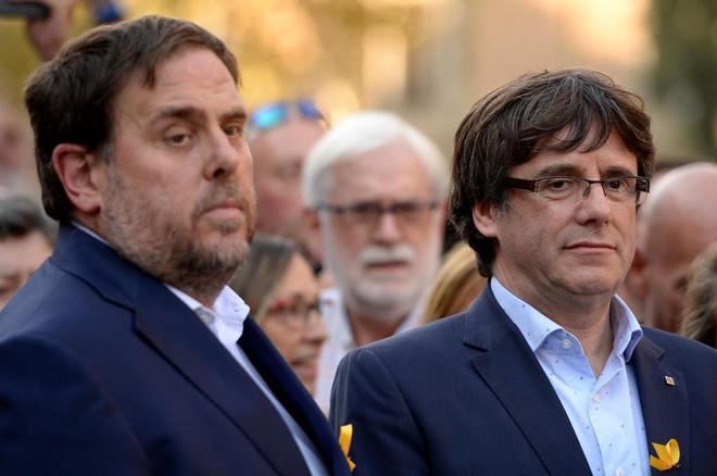 Oriol Junqueras y Carles Puigdemont, durante la manifestacin...