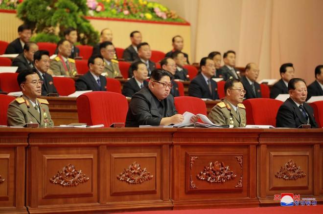 Kim Jong-un durante la convencin militar de este lunes en Pyongyang.
