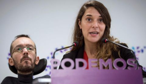 Pablo Echenique y Noelia Vera, durante la rueda de prensa de Podemos