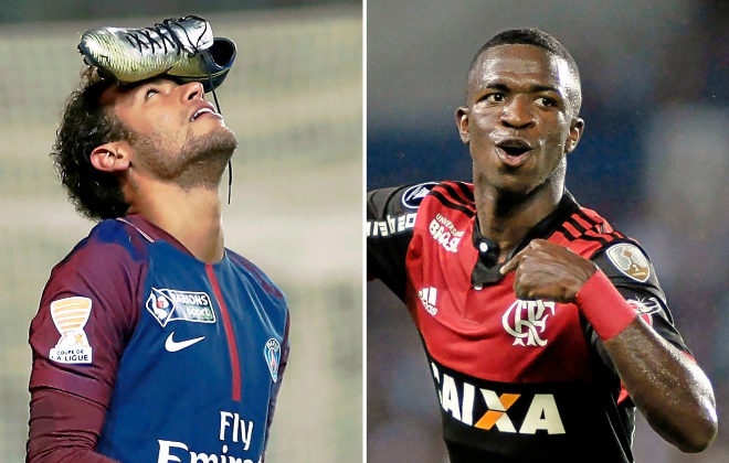 Neymar, jugador del PSG, y Vinicius, cedido en el Flamengo, las dos...