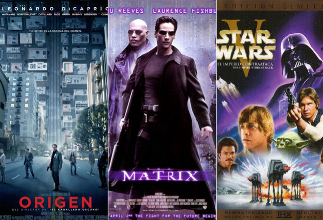 Los carteles de Origen, Matrix y La guerra de las galaxias.