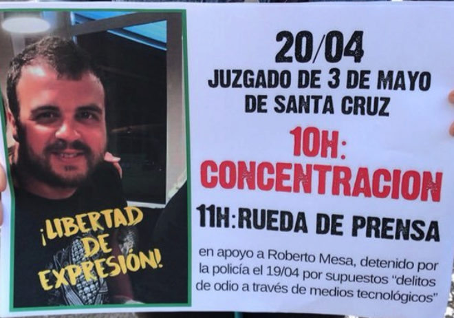 Cartel difundido en las redes sociales en apoyo al detenido, Roberto...