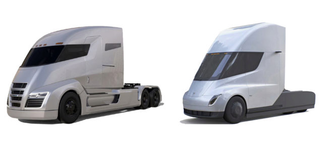 El Nikola One (izquierda) y el Tesla Semi Truck (derecha). Son las dos...