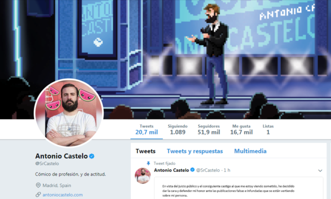 Perfil de Twitter de Antonio Castelo.