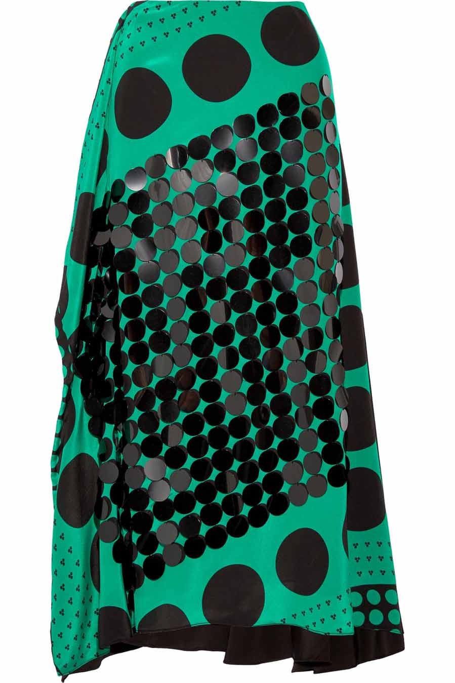Falda verde esmeralda con crculos negros (460 euros)