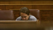 Pablo Iglesias, hoy, en el Pleno de Presupuestos del Congreso de los...