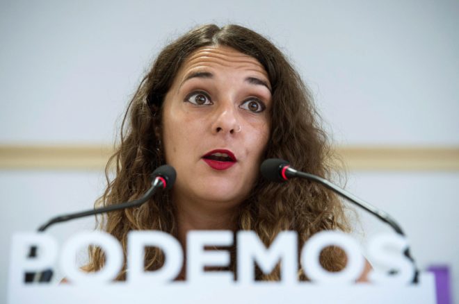 La coportavoz de Podemos, Noelia Vera, durante la rueda de prensa que...