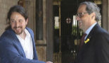 Pablo Iglesias, este lunes con el presidente de la Generalitat, Quim...