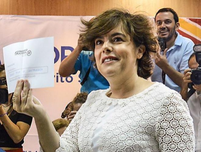 Soraya Senz de Santamara vota en la sede del Distrito Salamanca,...