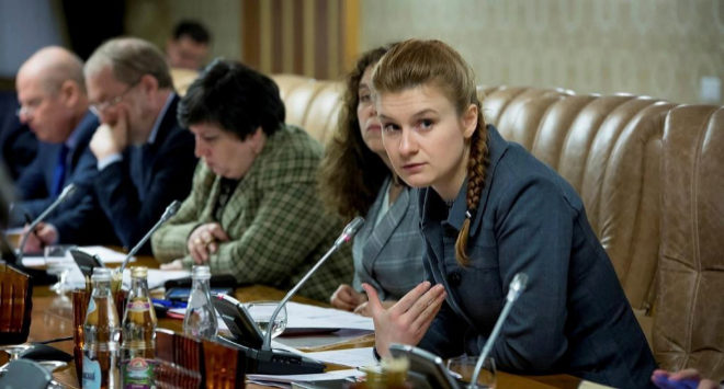 Public figure Maria Butina (R) attends a meeting of a group of experts, affiliated to the government of Russia, in this undated handout photo obtained by Reuters on July 17, 2018. Press Service of Civic Chamber of the Russian Federation/Handout via REUTERS ATTENTION EDITORS - THIS IMAGE WAS PROVIDED BY A THIRD PARTY. NO RESALES. NO ARCHIVES.