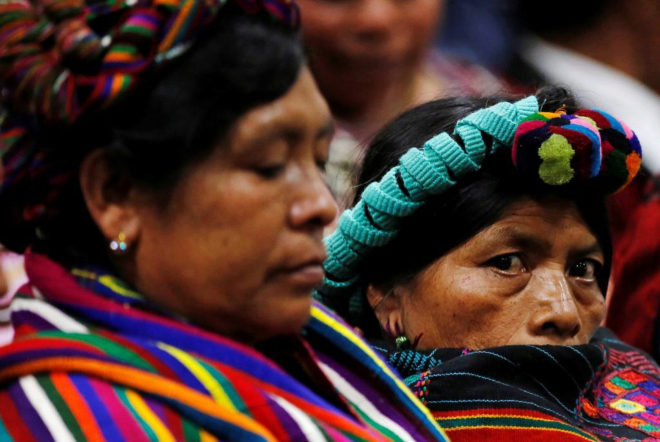 Indigenous women of the Ixil region attend the trial of former military intelligence chief Jose Mauricio Rodriguez, accused of genocide and crimes against humanity during the bloodiest phase of a 36-year civil war, at a courtroom in Guatemala City, Guatemala September 26, 2018. REUTERS/Luis Echeverria