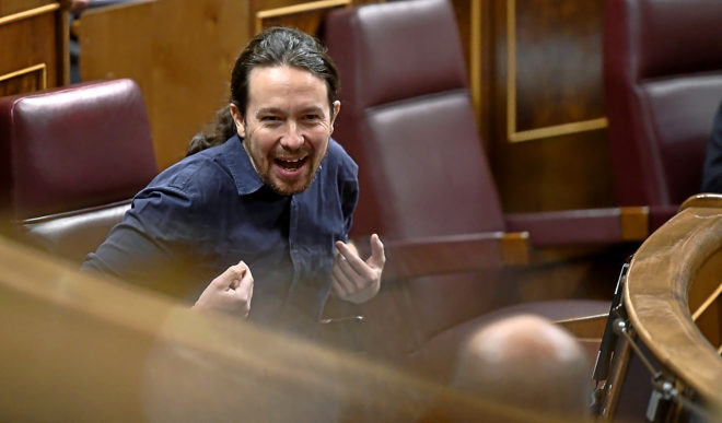 El secretario general de Podemos, Pablo Iglesias, en el Congreso de...