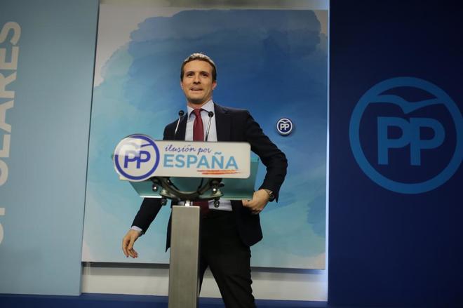 Pablo Casado, lder del PP, el pasado da 2 en rueda de prensa en la...