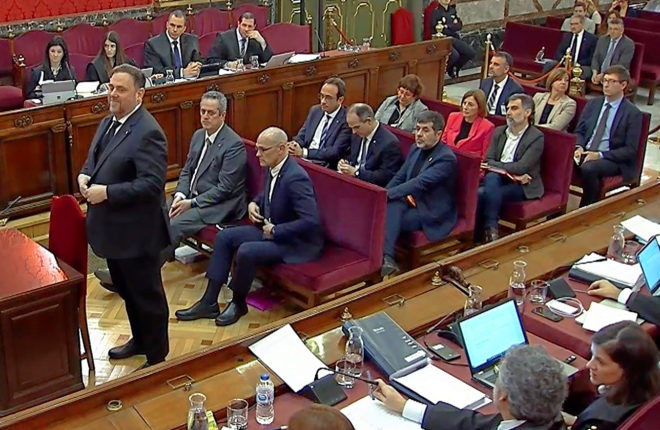 Oriol Junqueras, durante su declaración en la segunda jornada del...