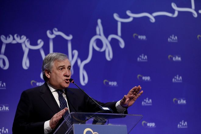 Antonio Tajani, presidente del Parlamento Europeo, durante un acto en...