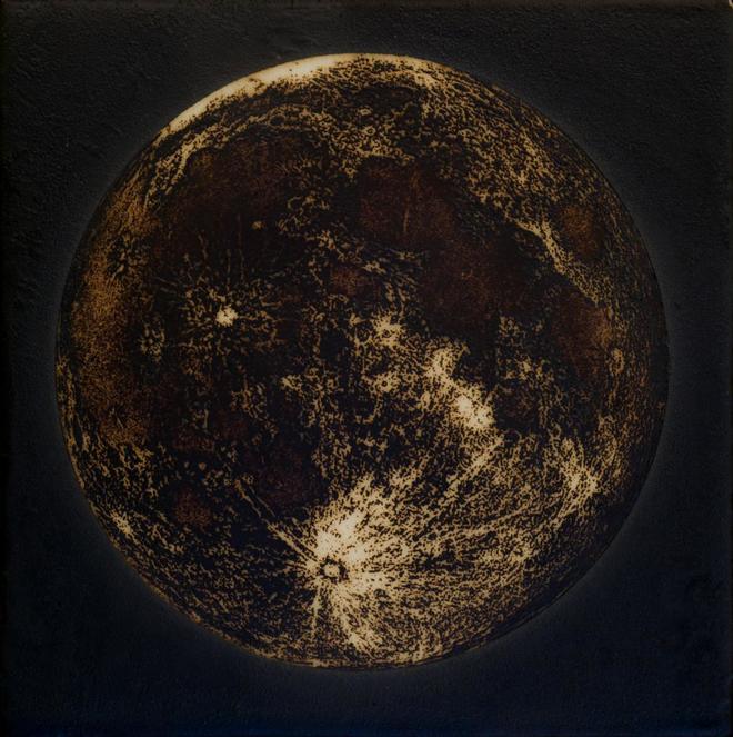 Pintura de la luna por José María Cano. Forma parte de las nueve láminas que acompañan la edición limitada de su disco de vinilo, editado por la prestigiosa Deutsche Grammophon.
