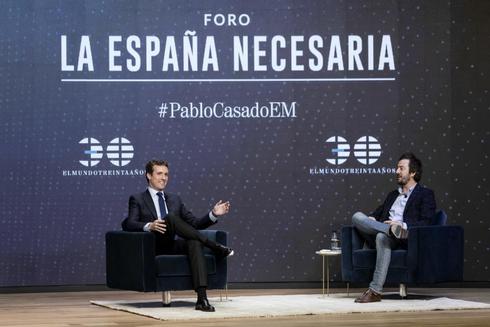 El presidente del PP, Pablo Casado, durante el Foro de EL MUNDO...
