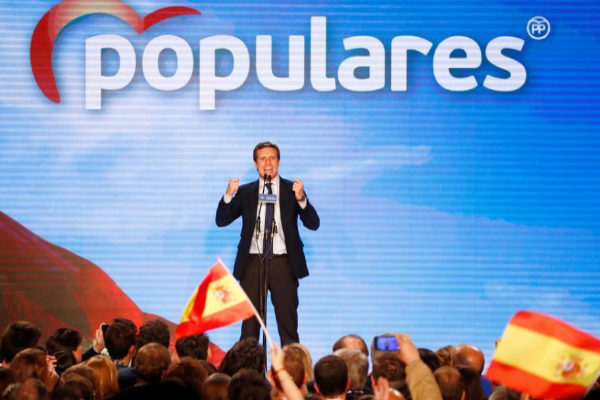 Pablo Casado, durante el acto del PP en Madrid.