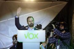 El líder de Vox, Santiago Abascal, la noche de las elecciones.