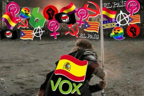 Meme que publicó Vox el 28-A con la imagen de Viggo Mortensen.