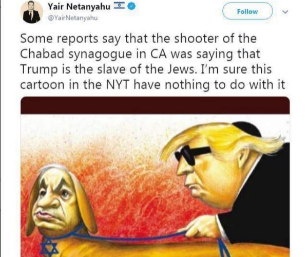 Yair Netanyahu, hijo de Benjamin Netanyahu, critica la caricatura...