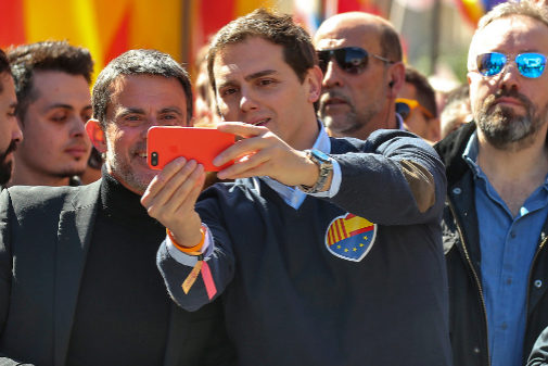 Albert Rivera y Manuel Valls, durante la manifestación...