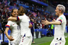 LE HAVRE, FRANCE - JUNE 20: Tobin Heath of the <HIT>USA</HIT> celebrates with teammates after scoring her team's second goal during the 2019 <HIT>FIFA</HIT> Women's World Cup France group F match between Sweden and <HIT>USA</HIT> at Stade Oceane on June 20, 2019 in Le Havre, France. (Photo by Martin Rose/Getty Images)