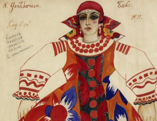 Dibujo del vestuario que Natalia Goncharova realiz para los Ballets rusos en 1914.