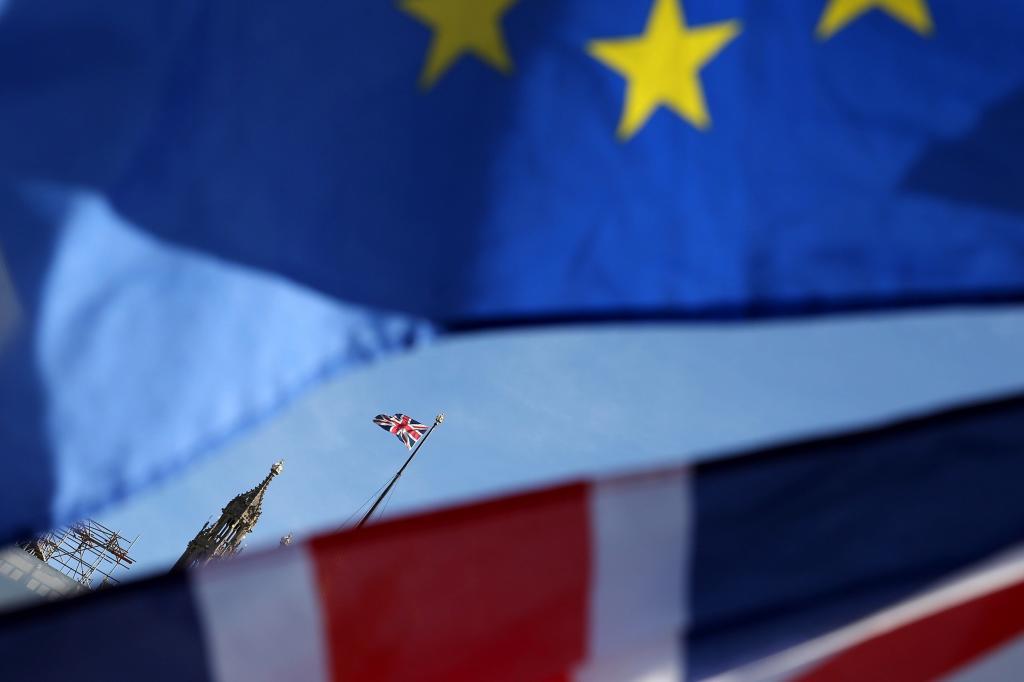 London (United Kindgom).- An anti-<HIT>Brexit</HIT> protester flies a...