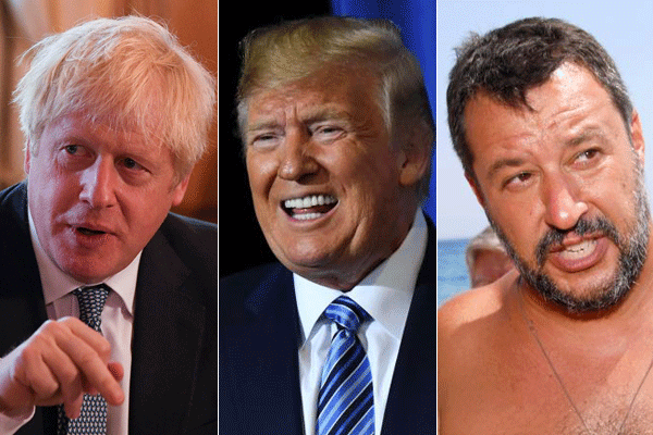 Boris Johnson, Donald Trump y Matteo Salvini.