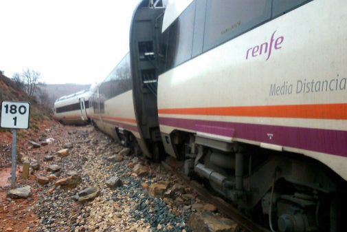 Descarrilamiento de un tren entre Rubielos de Mora y Sarrión (Teruel)...